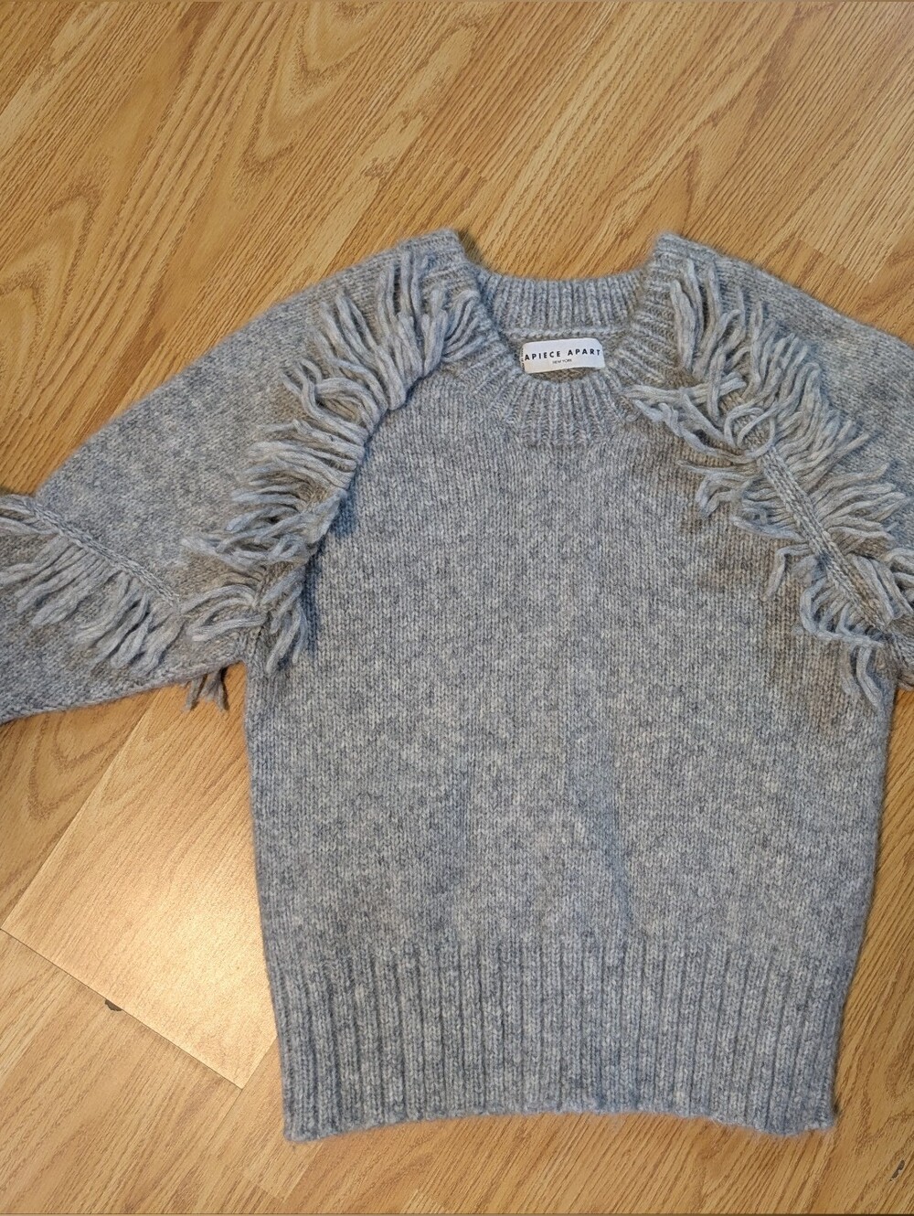 Apiece Apart Gray Fringe Aldama Sweater